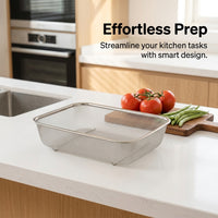 Rectangular Stainless Steel Fine Mesh Colander Strainer, 304 Food Grade Draining Basket for Kitchen, Sieve for Vegetables Home Cook