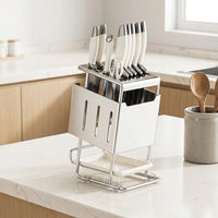 Thickened Bright Finish Slanted Knife Holder with Chopstick Holder (Stainless Steel Upgrade) and Thickened Gunmetal Grey Slanted Knife Holder.