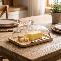Serving Tray with Glass Lid Rectangular Tableware Wooden for Party, Brunch