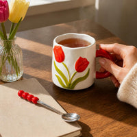 Colorful Tulip Ceramic Mug with Spoon, Underglaze Water Cup, Teacher's Day Gift for Women