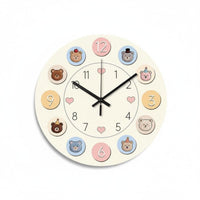 Non-Ticking Cartoon Bear Wall Clock Cartoon Creature Wall Clock for Toddlers, Kindergarten, Playroom