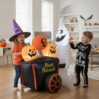 Inflatable Specter with Pumpkin Cart Water Resistant Inflatable Halloween Decoration LED Inflate Yard Decoration for Lawn