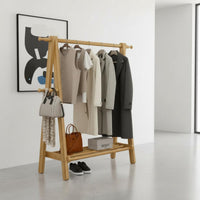 Solid Wood Wooden Garment Rack with Shelf Large Capacity Freestanding Clothes Rack Multi-Functional Clothing Organizer for Entryway