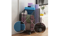 Fitness Mat Storage Cart Fitness Exercise Gear Holder with Wheels Metal Mesh Storage Basket with Wheels for Home Gym, Bedroom, Living Room