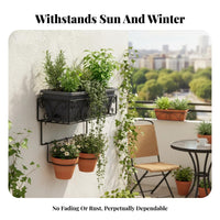 Hanging Design Railing Planter Frame Space Saving Railing Mounted Flower Box Stable Structure Plant Pot Holder Easy Assembly for Apartment Dwellers, Home Decorators, Homeowners, Balcony, Patio, Porch, Fence