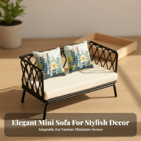 Miniature Wrought Iron Sofa Social Media Design Dollhouse Sofa Miniature Couch Includes Pillows 1/12 Scale Couch Delicate