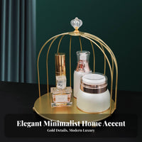 Gold Birdcage Makeup Rack Elegant Design Birdcage Cosmetic Rack Space-Saving Bird Cage Cosmetic Organizer for Women, Bedroom, Dresser, Washroom