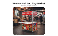 Street Vending Cart Multi-Functional Foldable Snack Stall With Wheels Street Mobile Vending Unit for Small Business Owners, Entrepreneurs