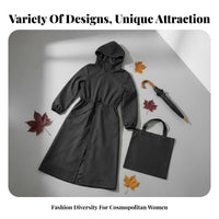 Long Hooded Raincoat Fashionable Design Fashion Rain Jacket Breathable Hooded Raincoat for Commuters, Campers, Rainy Days, Casual Wear, Outdoor