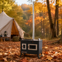 Portable Tent Stove, Wood Stove for Camping, with Cooking Surface and Ash Catcher, Alloy Heating for 3-5 People