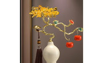 Glazed Gourd Statue with Wooden Base Oriental Ceramic Gourd Statue Traditional Tabletop Accent Gold-Tone for Homeowners, Art Collectors, Living Room, Entryway, Office