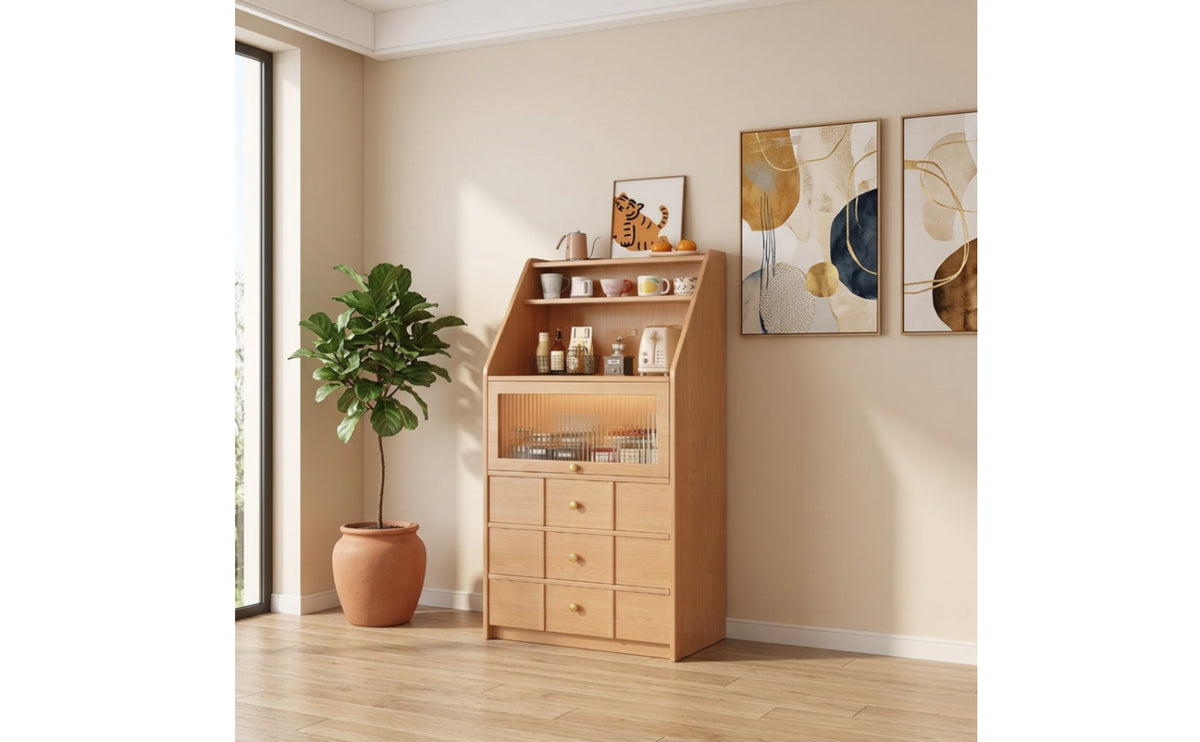 Stepped Storage Cabinet Freestanding Cabinet with Glass Door Multi-Tier Tall Storage Unit for Kitchen, Dining Room, Apartment