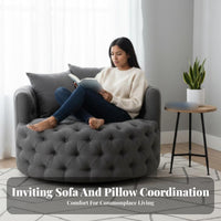 Tufted Rotating Armchair Round Barrel Shape Upholstered Rotating Chair Minimalist Aesthetic Plush Pad for Bedroom
