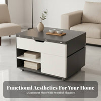 Multi-Functional Lift-Top Coffee Table with Hidden Stools Space-Saving Lift-Top Coffee Table with Nesting Stools Adjustable Height Living Room Furniture Built-in Storage for Apartment Dwellers, Families, Telecommuting Workers, Small Areas, Dining