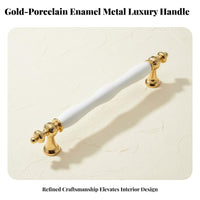 Light Luxury Design Ceramic Cabinet Handle Modern Simple White and Gold Drawer Pull Elegant Appearance for Kitchen, Bedroom, Bathroom