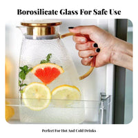 Heat Resistant Hammered Glass Pitcher Easy to Clean Refrigerator Water Jug with Lid Wide Mouth for Homeowners, Kitchen, Dining Table, Office