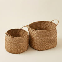 Handwoven Rattan Basket Finish Home Organizer Look for Desktop, Display