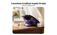 Glitter Naval Officer Hat Crystal Party Hat Iridescent Cap Feather Embellished Cap for Event Attendees, Event S, Raves