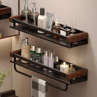 Walnut Bathroom Shelf Wall-Mounted No-Drill Storage Rack