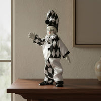 Porcelain Clown Doll Handmade Harlequin Clown Figure Collectible Harlequin Figure for Collectors