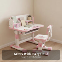 Widened Desktop Childrens Study Desk and Chair Set Safe & Long-Lasting Kids Desk and Chair Set Easy to Assemble Student Writing Table with Storage for Students, Teenagers, Girls, Bedroom, Home, Playroom