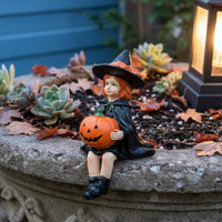3 Pieces Pumpkin Figurines Resin Pumpkin Spirit Set Hand-Painted Look Holiday Decoration for Outdoor, Garden