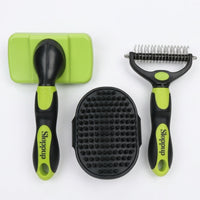 Cat Brush and Pet Hair Remover for Long Haired Dog Grooming, 3-Piece Dog Comb and Bath Brush Set, Massage Glove for Gentle Cat Grooming Care