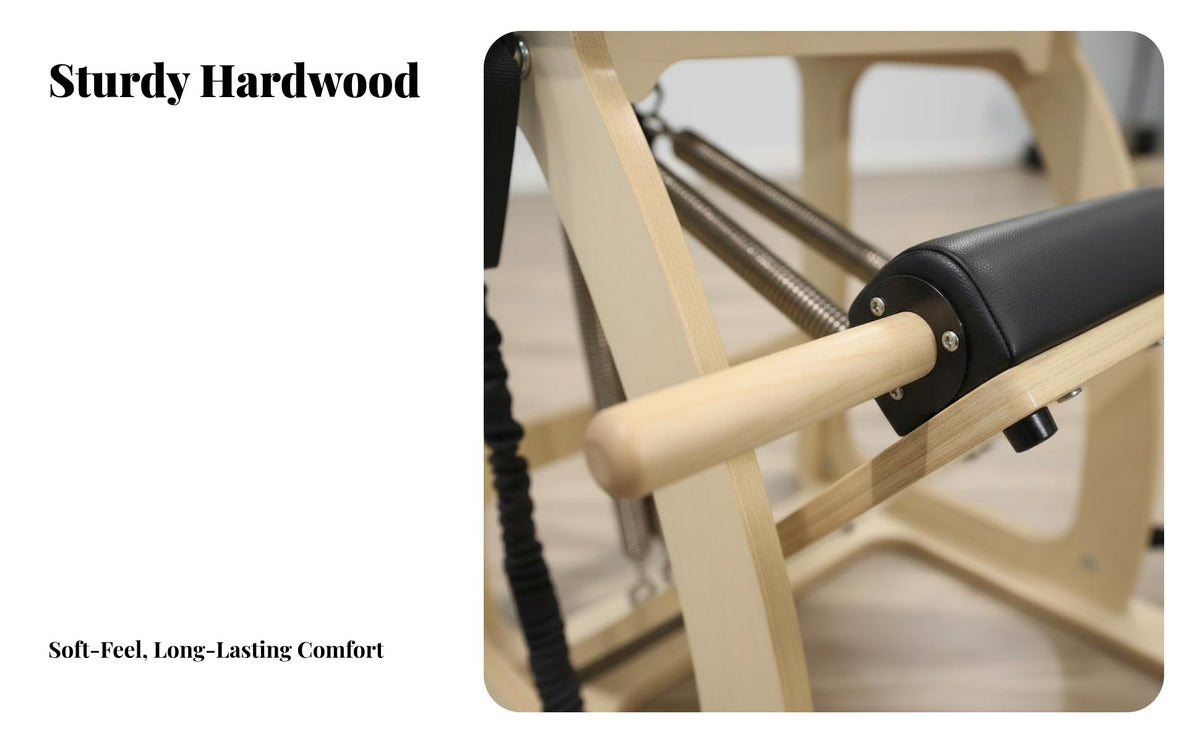 Commercial Grade Maple Wood Pilates Chair Sturdy and Hard-Wearing Pilates Stability Chair Adjustable Resistance Fitness Fitness Instructor Polished Finish for Postpartum Women, Beginners, People in Rehabilitation, Home Gym, Workout, Living Room