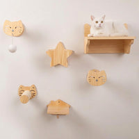 Climbing Tree for Indoor Cats, Solid Wood Wall-Mounted Shelf Set with Furniture Steps, Large Kitten Hammock and Scratching Surface, Space Saving