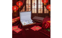 Meaningful Keepsake Chinese Wedding Jewelry Box Gold Foil Stamping Dragon Phoenix Jewelry Case Multi-Compartment Dragon Phoenix Pattern Box Soft Velvet Lining for Brides, Newlyweds, Engagement, Betrothal Ceremony