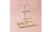 T-Shaped Jewelry Stand Padded Jewelry Display Organizer Necklace Organizer Rack Wooden Base Bracelet Holder Metal Frame