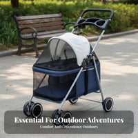 Foldable Pet Carriage Single-Foot Brake Pet Carriage 360-Degree Rotating Wheels 4-Wheel Pet Pushcart for Cats, Elderly Pets, Walking, Outdoor