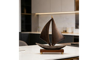 Wooden Sailboat Ornament Tabletop Wooden Sailboat Model Desktop Sailing Boat Display for Living Room, Entryway