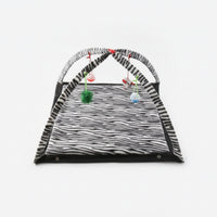 Foldable Cat Tent with Hanging Toys Zebra-Like stripeStripe Cat Tent with Toys Padded Pet Shelter Cozy for Apartments