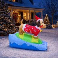 Outdoor Christmas Inflatable Dachshund Festive Inflatable Dog with Surfboard Quick Inflating Inflate Dachshund Easy to Use for Homeowners