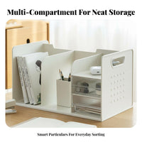 Desk Organizer with Pen Holder Space Saving Multi-Compartment Stati Single Ry Holder Combined Design Bookend Storage Rack for Teens, Study Table