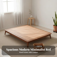 Headboardless Bed Frame Japanese aesthetic Slatted Bedstead Space-Saving Mattress Foundation for Small Apartment Dwellers, Adults, Studio Flat, Guest Room