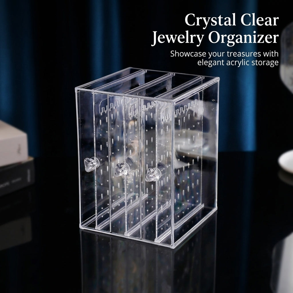 Acrylic Jewelry Organiser with Velvet Drawers, Clear Drawer Style Storage Box, Earring Holder for Bedroom Dresser, Large Jewellery