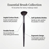 Foundation Brush Set with Long Handle, 14 Piece Face for Makeup Application and Contouring, Beauty Tools for Travel with Portable Case