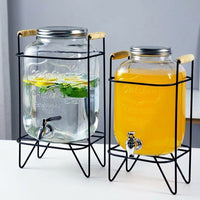 Glass Beverage Dispenser 3L with Stainless Steel Tap and Stand, Western Style Juice Dispenser, Large Capacity Drink Dispenser for Party Events