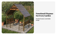 Covered Seating with Benches Weather-Resistant Gazebo Sun Protection Pavilion for Residents, Gathering Hosts, Courtyard, Backyard, Waterfront
