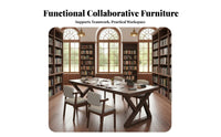 Library Reading Table Extra Wide Surface Large Multi-Person Workstation Thick Tabletop 2-Person Writing Table for Couples, School, Office, Living Room