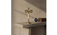 Five-Arm Candelabra Brass-Colored Tabletop Candelabra Sculptural Candlestick Holder with Round Base for Entryway