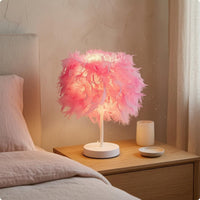 Feather Table Lamp Corded Feather Bedside Lamp Round Base Housing Lighting for Tabletop