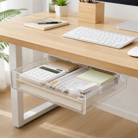 Under Desk Storage, Slide Out Under Desk Storage, Transparent 18L Desk Drawers for Home Office Polymer Organiser
