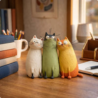 3 Pieces Handmade Cat Figurine Decorative Cat Desk Figurine Ornament Home Decor for Office