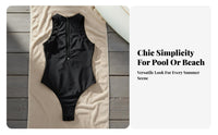 Fastener Front Single-Piece Swimsuit Quick-Dry Material Uniform Color Wave Suit Zip Front Bathing Suit Breathable