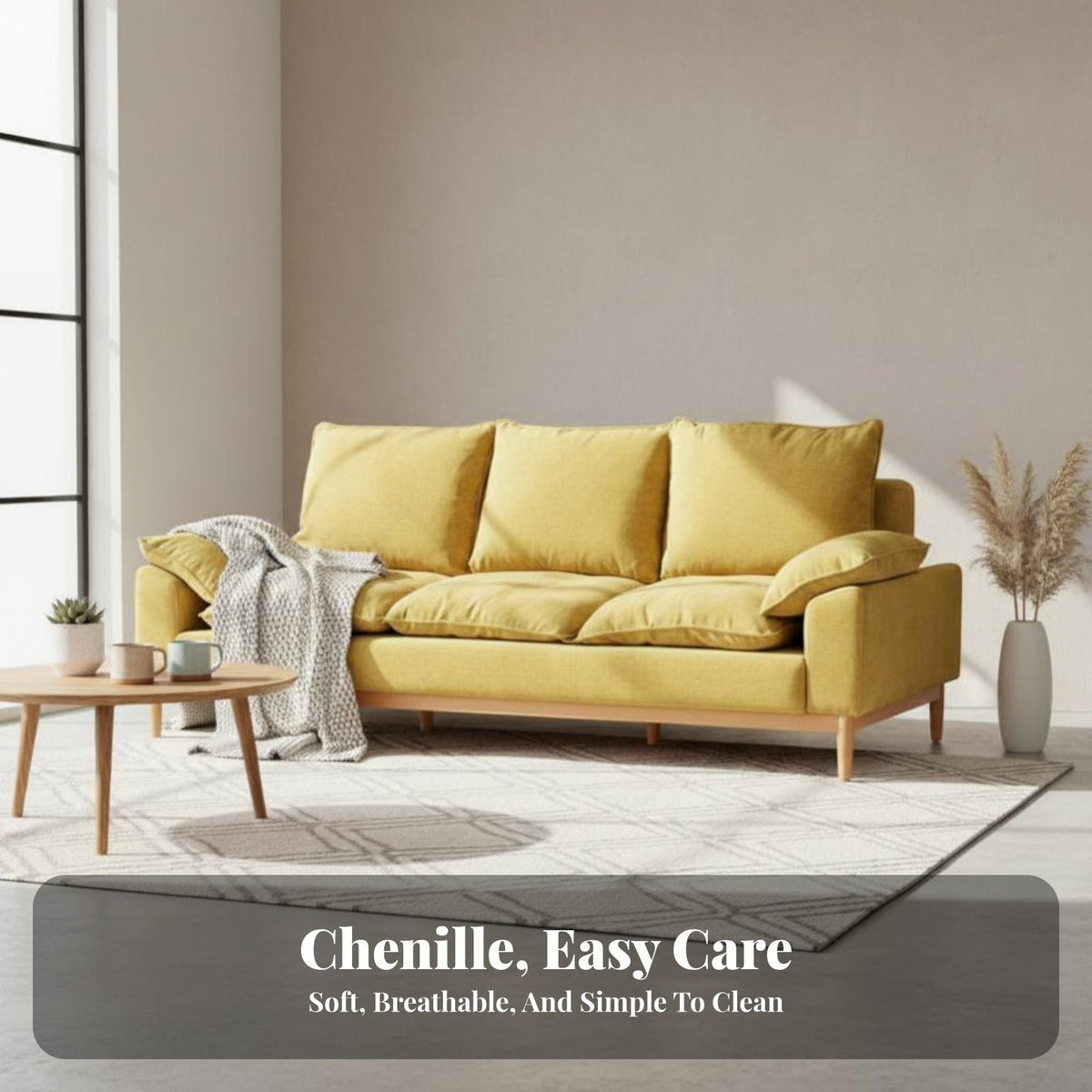 Nordic Design 3-Seater Wooden Frame Sofa Modern Minimalist aesthetic 3-Seater Deep-Seat Settee Removable and cleanable Cover Couch Easy to Clean for Apartment Dwellers, Families, Homeowners, Home, Lounge Area, Office
