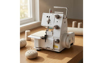 Compact Three-Thread Overlock Machine White Tabletop Serger Metal Handle Overlock Sewing Machine Small Footprint