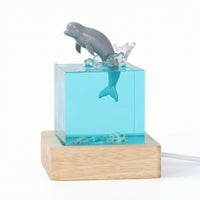Aquatic Ocean Resin Lamp Ambient Night Light with Wood Base Transparent Lamp with Wood Base Decorative for Study
